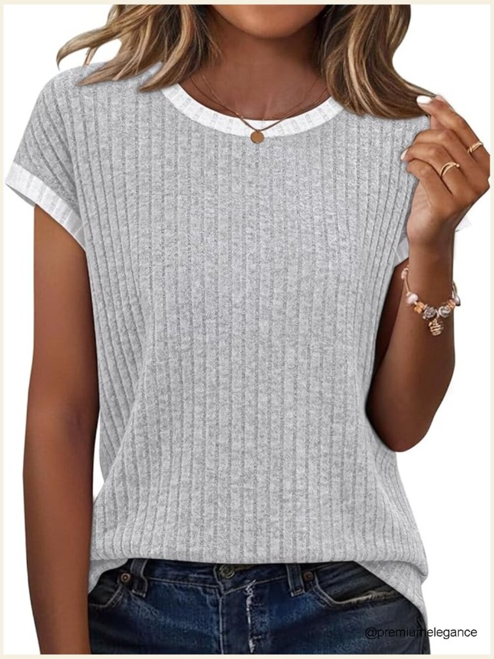 Womens Short Sleeve Tunic Top Loose Fit Crew Neck Lightweight Summer Blouse